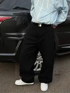 Straight Leg Denim Jeans Cotton Slant Pockets Washed Jean, Classic Casual Streetwear Versatile Wide Leg Jeans, Couple Matching Straight Fit Loose Fit