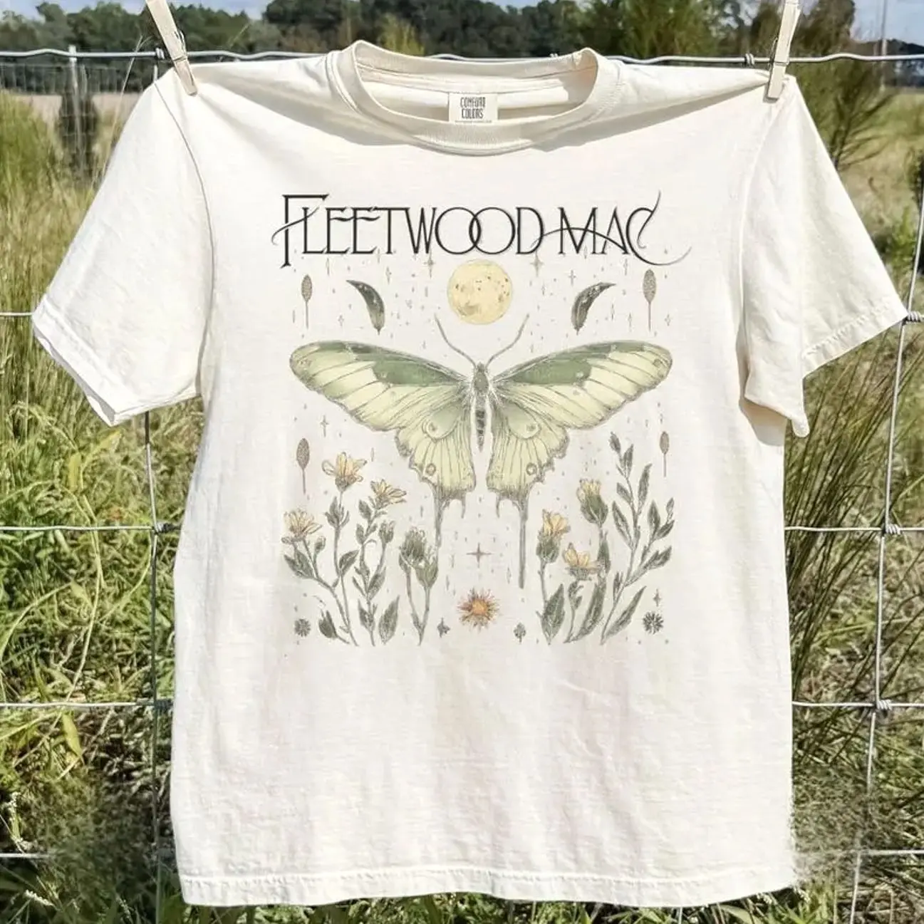 Comfort Colors Vintage Botanical Butterfly Shirt, Retro Floral Moth Concert Graphic Tee, Boho Gypsy Nature Lover Top, 90s Music Lover Gift T-Shirt T