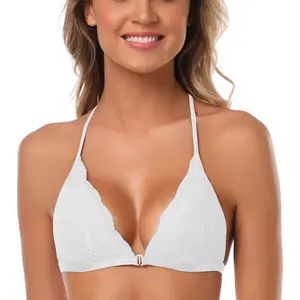 Women's Lace Bra Wireless Padded Triangle Bralettes for Women Front Closure Halter Bras for Women