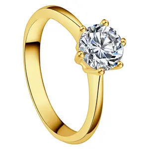 OIDEA 1 Carat Round Solitaire Ring - Classic CZ Rhinestone Stainless Steel Band for Anniversary, Engagement, Wedding