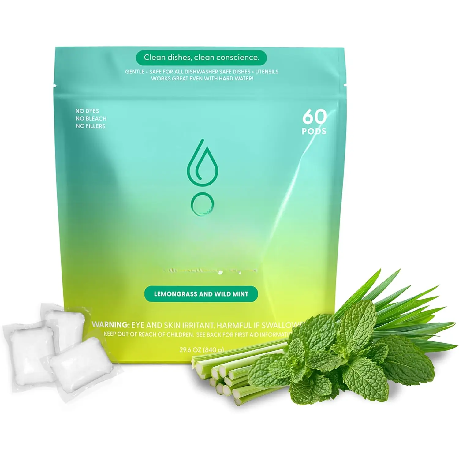 Dishwasher Pods | -Based Enzyme Dishwasher Detergent, Lemongrass &  Mint, , Tough on  &  , 60 Count