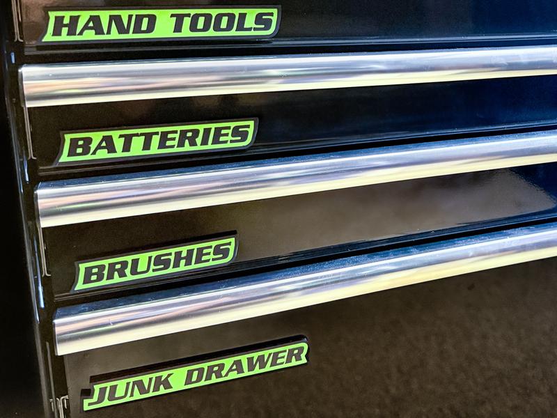 ColKy Designs - 12-Pack Premium Magnetic Toolbox Labels for Tool Organization - 12 Pack of High Quality 3D Printed Personalized Magnets for Metal Cabinets, Drawers, Tool Chests, Decor Plastic Gift - Made to Order • Core Colors • No Custom Text