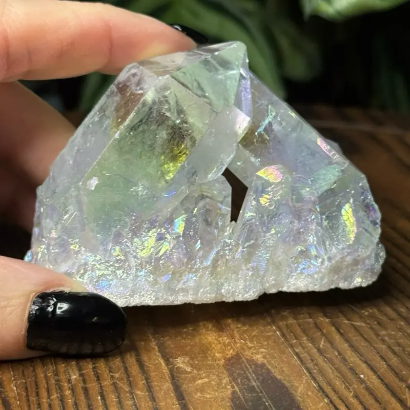 Angel, aura, quartz clusters, and towers
