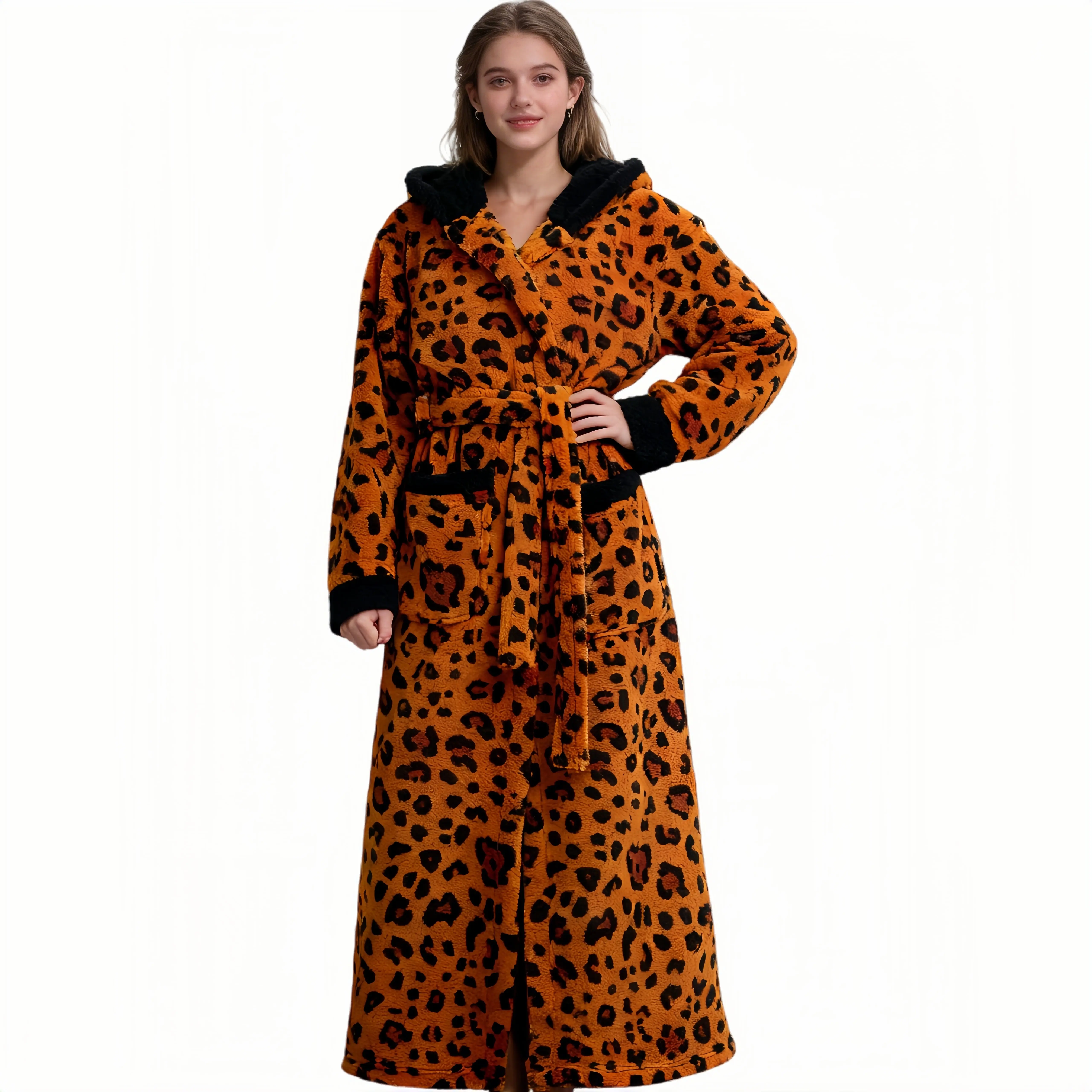 Leopard print bathrobe - with hood Gowns Loungewear Nightwear Long Sleeve  Vneck eeyore onesie aerie plus size girl - TikTok Shop