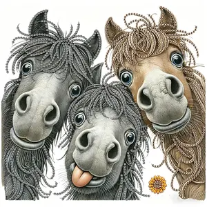 5D DIY Diamond Painting Kit, Three Little Horse Series, Irregular Shape Crystal Art, Perfect for Holiday Gifts, Home Decor, 30x30cm Unframed, Diamond Art Tools