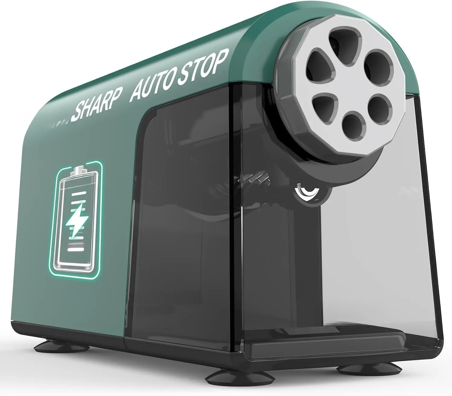 PSD2 Electric Pencil Sharpener Heavy Duty, 6 Holes, Cordless & Rechargeable, Fast Sharpen, Auto Stop, 10K+ Uses, Classroom Pencil Sharpener for 6-11mm No.2/Large/Colored Pencils, Green