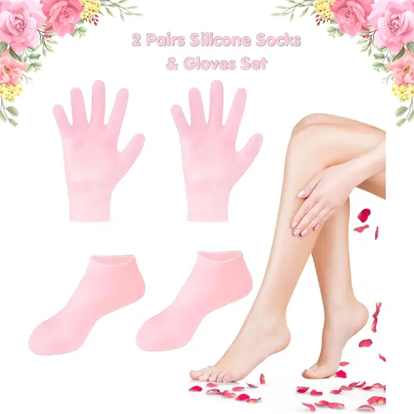 Silicone Socks & Gloves Set 2 Pairs | Gel Foot Care Socks | Hand Care Gloves | Reusable Spa Accessories for Pedicure & Manicure | Women’s Beauty Care Tool