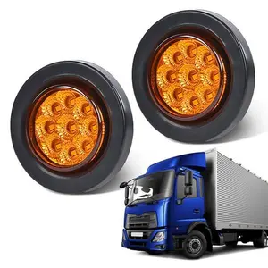 2X AMBER 2" INCH ROUND 9 LED SIDE MARKER CLEARANCE LIGHTS TRUCK TRAILER LAMP 12V