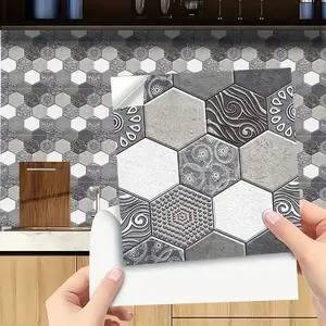 12pc/24pc Hexagon Geometric Waterproof Self-Adhesive Stickers, Home and Rental Wall Floor Bedroom Kitchen Bathroom Decor