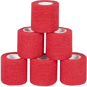 6Pcs 2"x 5 Yard Breathable Self Adhesive Cohesive Bandage Wrap, Elastic Self Adherent Vet Tape for Dog Cat, Athletic Wrist Ankle Grip Cover Tape, Red