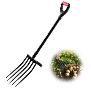 VEVOR Garden Fork, 5-Tine Gardening Pitchfork with Metal Handle, 41 in Heavy Duty Digging Fork with Y Grip, Forged Steel Spading Fork for Hay Potato Composting Transplanting Aeration