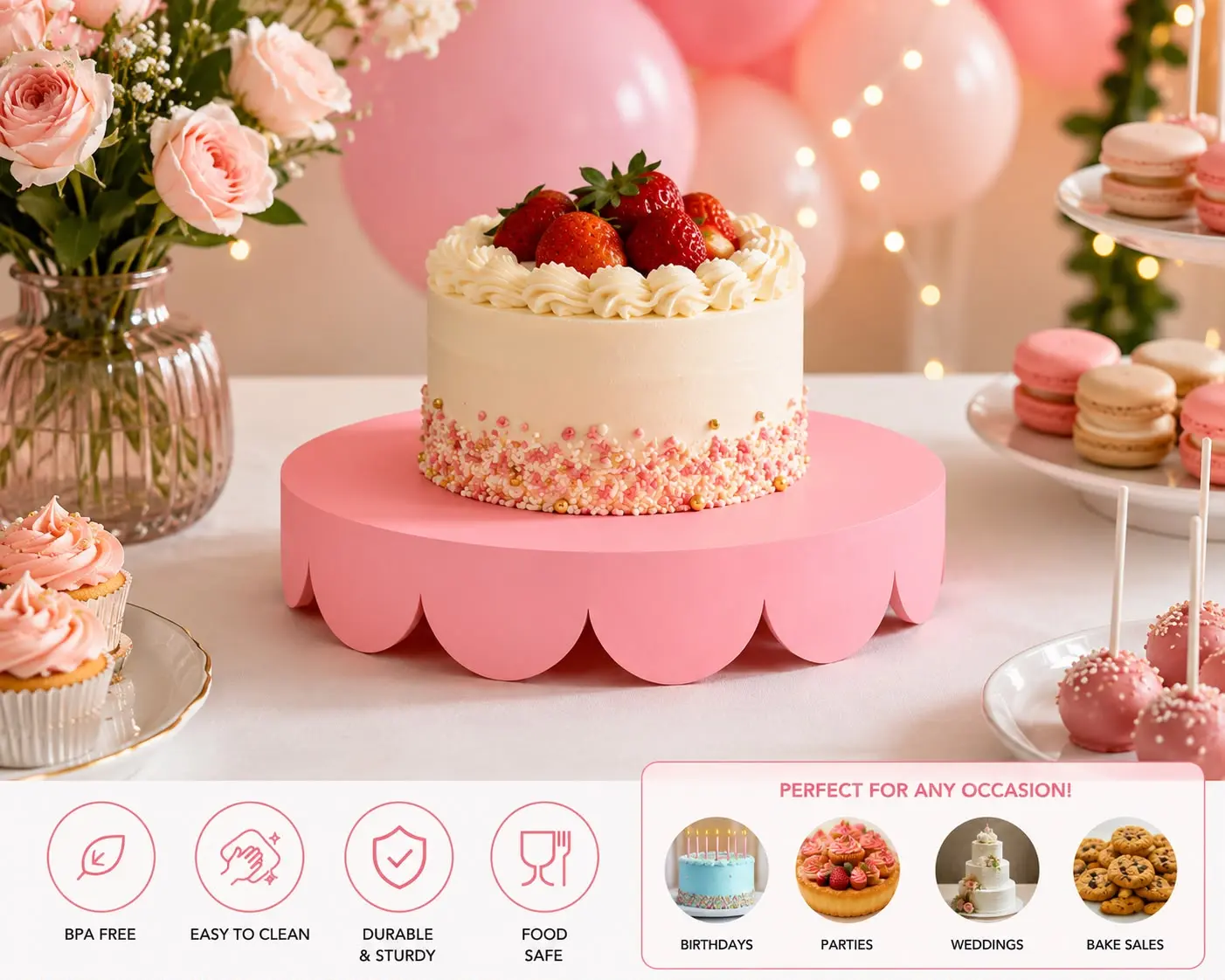 Pink Cake Stand – 9 Inch Decorative Dessert Display Stand