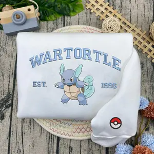 Wartortle Characters Embroidered Sweatshirt, Wartortle P_kem0n Chacracters Matching Emdroidery Sweatshirt, Custom Anime Pokemon Sweater, Trendy Unisex Crewneck Sweater For Men And Women, Gifts For Him