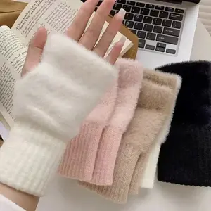 Unisex Ins-Style Fluffy Fingerless Gloves - Soft, Windproof, Touch Screen, Keep Warm for Autumn Winter - Fashion Accessories in Multiple Colors