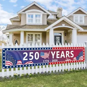 USA 250th Anniversary Large Banner 1776-2026, American Flag Patriotic Outdoor Decor with Star Map Design, Durable Yard Sign for July 4th Memorial Day Backyard Party Supplies