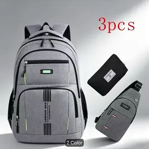 3pcs Men'S Backpacks With Multiple Compartments, Large Capacity, Fashionable Travel Backpacks, Laptop Bags, And Commuting And School Backpacks