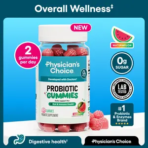 Physician's Choice Probiotic Gummies for Gut & Immune Health - with Vitamin D & Prebiotics - Sugar Free - Watermelon Flavor - Daily Gummy for Adults