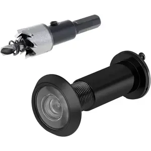 220-degree Solid Brass Door Viewer Peephole with Privacy Cover for Front Door, Includes 16mm/0.63" Drill Bit, Fits 1-1/2" to 2-3/8" Thick Doors, Black