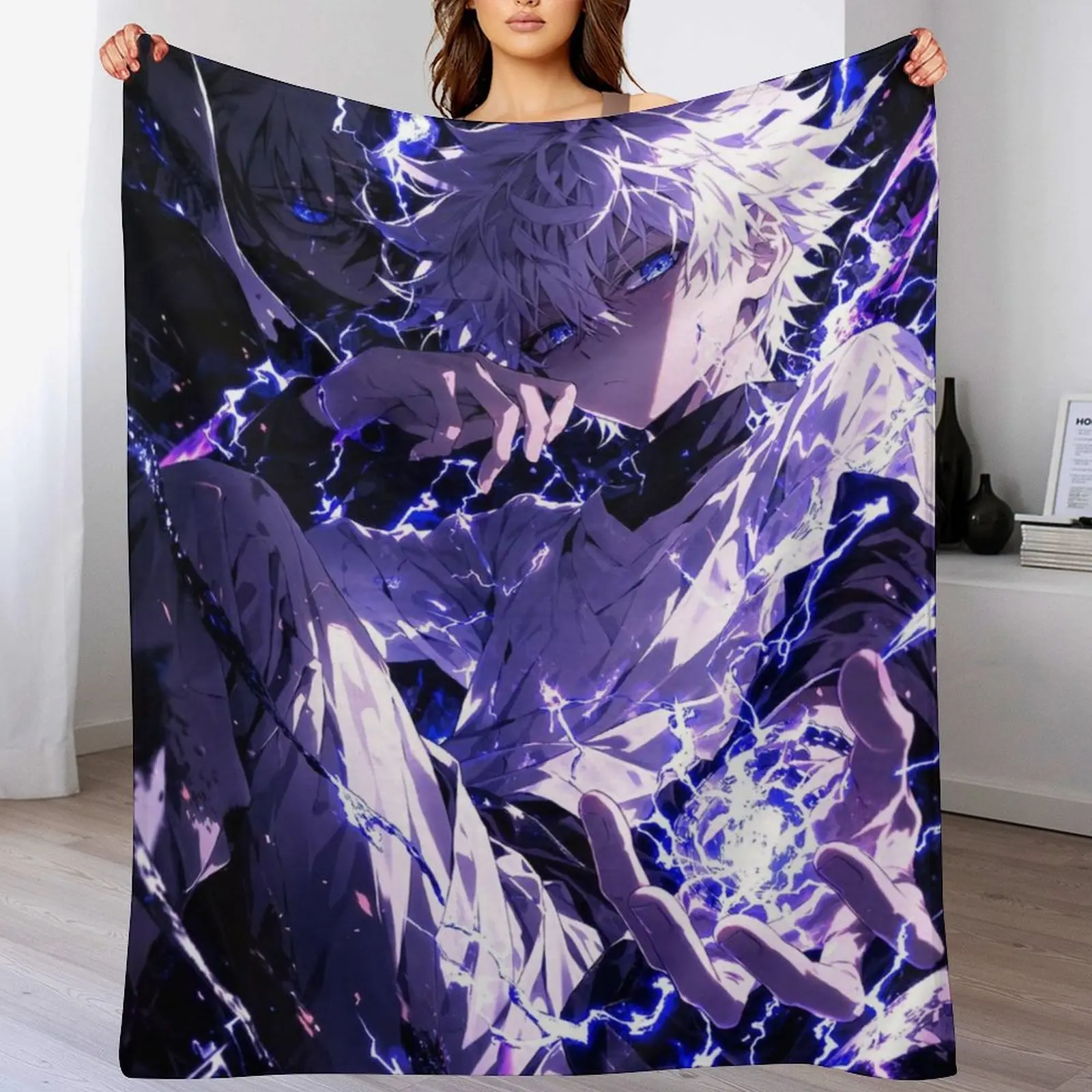 Hunter x Hunter Killua Zoldyck Purple Lightning Anime Throw Blanket, Soft Flannel HxH Godspeed Power Blanket, Cozy Anime Decor for Couch Bed, Anime Lover Gift