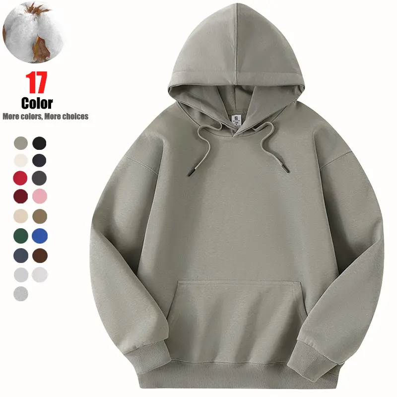 Heavyweight Cotton Pullover Hoodie, Unisex Plain Loose Fit Sweatshirt, Casual Cozy Long Sleeve Streetwear Top for Men & Women