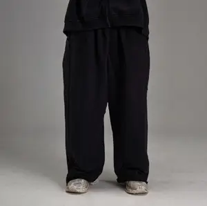 Pitch Black Heavyweight Sweatpants Controlled Insanity  | 450 GSM Wide Leg Baggy Fit | Gym Streetwear