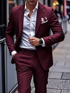 2pcs Men's Slim-Fit Tailored Suit Set - Navy Blue Wedding & Business Suit with Notch Jacket & Trousers, All-Season Formal Wear for Groom, Groomsmen, Corporate Events - Hand Wash/Dry Clean (No Stretch) Blazers Suit Sets