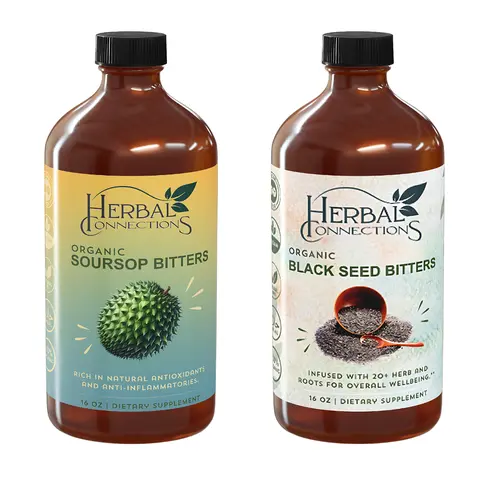 Organic Soursop & Black Seed Bitters Bundle - Herbal Connections- 16 Oz Natural value digestive vital health herbal blend Healthcare colon cleanse