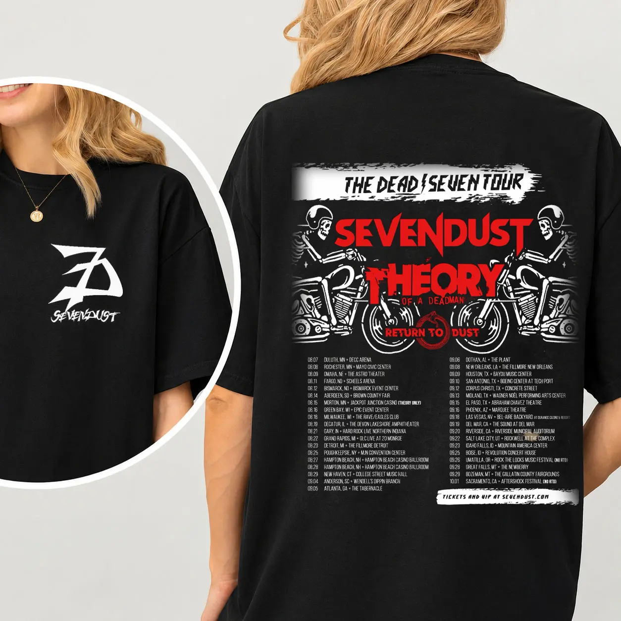 Sevendust 2026 US Tour Double Sided Graphic Front & Back Design T-Shirt