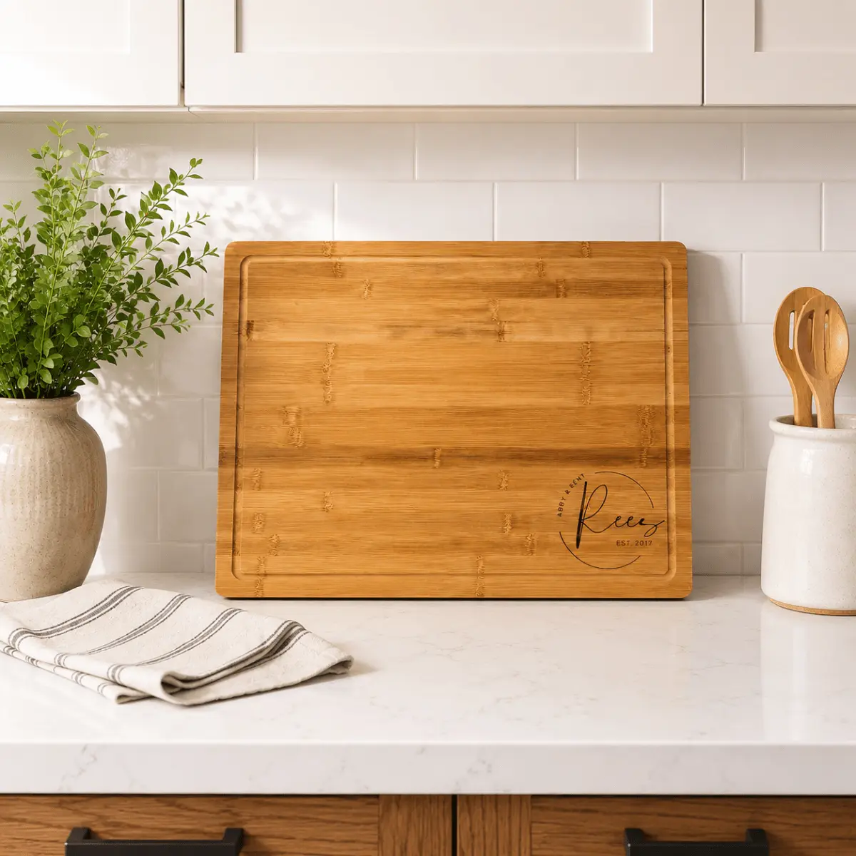 Personalized Wedding Cutting Board | Extra Large 19¾" x 15" Bamboo