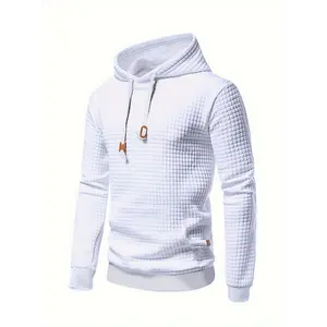 Waffle Pattern Solid Hoodie, Cool Hoodies For Men, Men's Casual Pullover Hooded Sweatshirt With Kangaroo Pocket Streetwear For Winter Fall, As Gifts