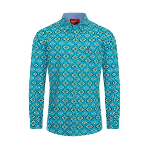 MEN'S 100% COTTON POPLIN PRINT SHIRTS-PS300L-3011