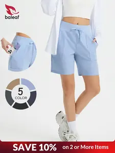 BALEAF Women's 7" Athletic Running Shorts Long Workout Shorts High Waisted Quick Dry 4 Zipper Pockets UPF50+