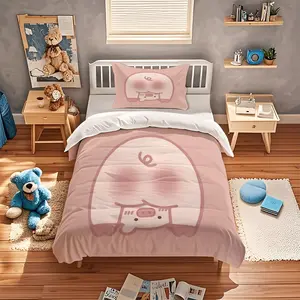 Pink Cute Pig Print Pattern Duvet Cover, Soft, Comfortable And Durable, Suitable For Bedroom Decoration Gifts For Teenagers And Adults, Including 1 Bed Duvet Cover And 1 Or 2 Pillowcases Without Core And Pillow