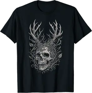 Skull Antlers Thorns Dark Goth Alt Gothic Nature Aesthetic T-Shirt - Emilyschwe Shop 89B0FHRMFVWM