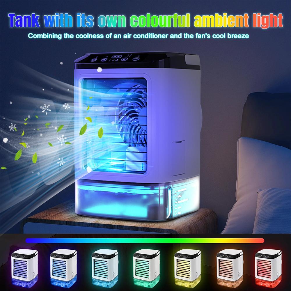 7-Color LED Portable Air Cooler Fan with Ice Box & Dual Mist - 3 Speed Desktop Cooling Fan, 900ml Water Tank, Quiet USB Mini Evaporative Cooler for Home Office Bedroom fathersdaygiftideas