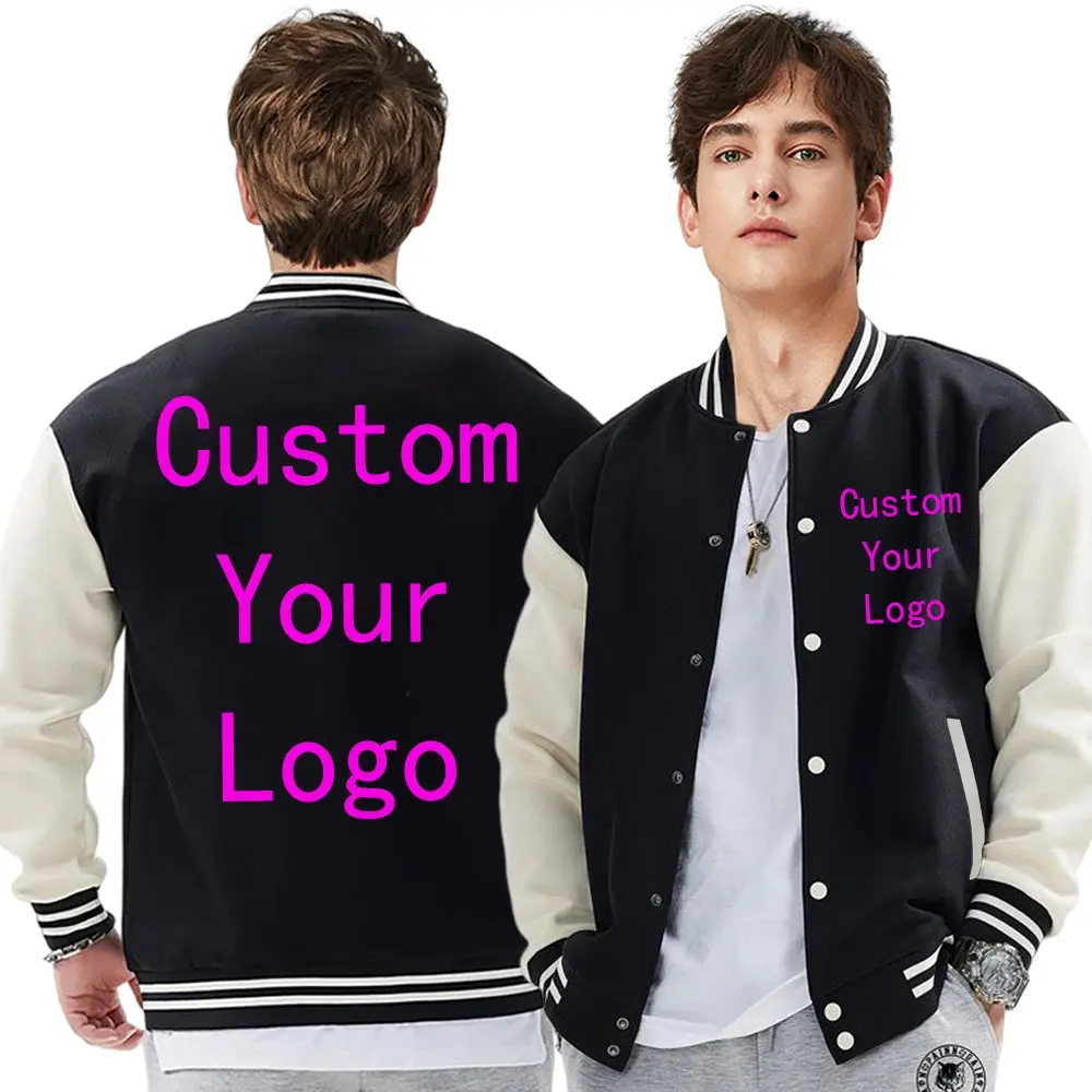 Customized Logo/Letter Print Unisex Mandarin Collar Button-Up Varsity Baseball Bomber Jacket