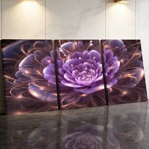 3 Counts Wooden Framed Canvas Painting, Glowing Purple Abstract Flower Images, Exquisite Poster, Perfect Gift, Decor For Living Room, Bedthroom, Modern Art Design, Fashion Family Poster, Wall Art Decoration