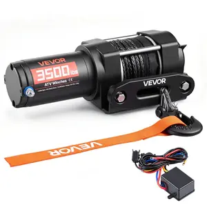 VEVOR 3500 lbs Electric Winch, 12V DC ATV/UTV Winch with 0.21 inx 32.8 ft Synthetic Rope Wired Remote Control, IP55 Waterproof, Aluminum Housing Fairlead Mount Plate for Towing ATV, Black