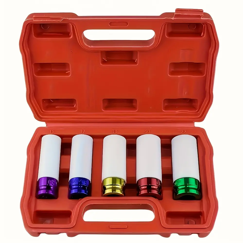 Summerwins 5pcs 1/2 in Metal Deep Impact Guard Socket Wrench Kit - Tire-Safe Home Supplies Tool, 5-piece 1/2 inch Socket Wrench Set for Home Use, Five Pieces