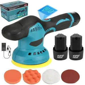 Car Buffer Polisher Kit, 6-In Mini Orbital Polisher with 2 Pack 12V Rechargeable Batteries, 6 Variable Speeds Up to for Car, Boat Detailing, Scratch Removal