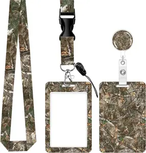 Forest Camouflage ID Badge Holder with Retractable Reel and Breakaway Lanyard -  for Teachers, , and Office Workers
