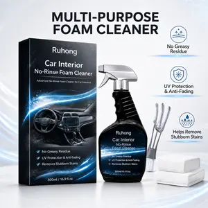 Powerful No-Rinse Multi-Purpose Foaming Cleaner Kit for Car Interior Leather Seats Dashboard Anti-Aging UV Protection Effortless Maintenance Detailing Deep Cleaning Spray