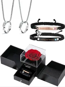 4 Piece Couple Bracelet Necklace Set, Magnetic Bracelets, Matching Jewelry Set, Relationship Promise Love Fashion Gift, Elegant Jewelry Set, Jewellery Gift Set