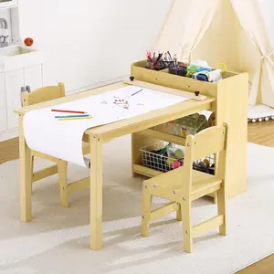 Yellow Kids Wood Art Table and Chairs Set - Children's Toddler Craft Play Activity Desk, Large Storage Furniture