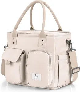 Insulated Lunch Bag for Adults,Big lunch box for men, Wide Opening Insulated Bag with  Strap,  Adult Lunch Bag For Work, Picnic(Beige)