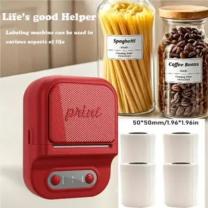 Portable Wireless Thermal Label Printer with 4 Rolls 50mmx50mm Adhesive Labels, Barcode Printer for Small Business, Home, School
