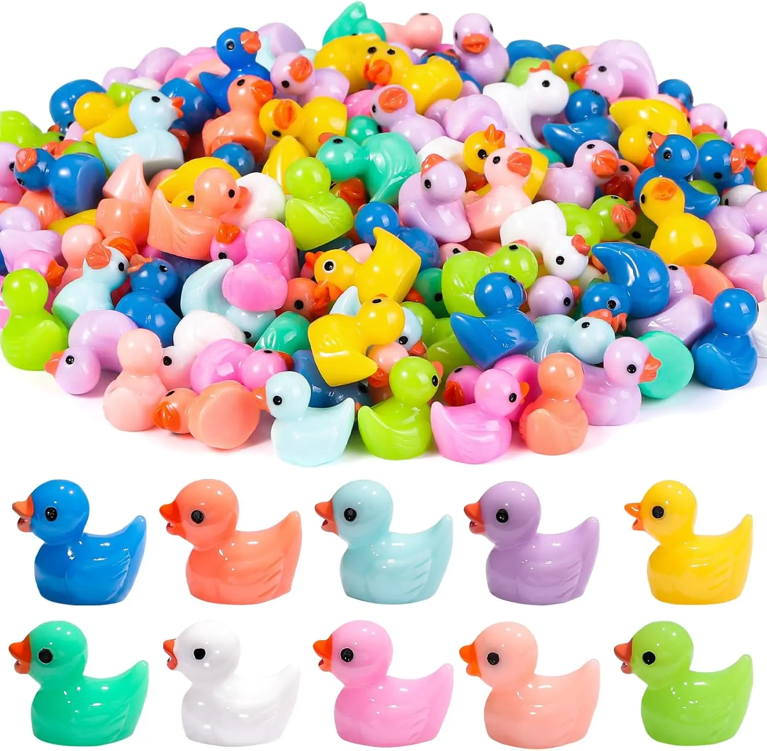 200pcs Tiny Ducks Little Duck Figures Mini Resin Ducks Plastic Small Miniature Ducks Bulk for Dollhouse Decor Micro Fairy Garden Landscape Aquarium Tiny Toys