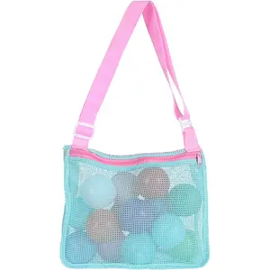 X-CBP11 Colorful Mesh Beach Bag Adjustable Kids Quick Dry Net Tote for Seashell Collecting Sand Toy Swimming Accessories