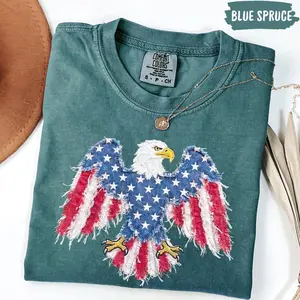 Comfort Colors Retro America Eagle Shirt, 4th of July Shirt, Faux Patchwork USA Shirt, Patriotic Shirt, Fourth of July Shirt, USA Tee