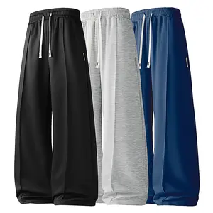 Men's 3PCS Solid-Color Sweatpants Set Elastic Waist Loose-fitting Long Pants for Autumn Winter Daily Wear Versatile Casual Fall Pants Perfect for School Season loose fitting trouser lamb Operator Menswear Sports Bottoms